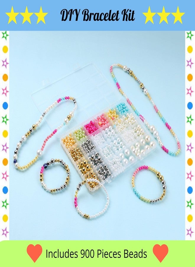 ambitieux DIY Bracelet Making Kit - 24 Colorful Beads, 10m Elastic Thread, Jute Bag, and Cutter - Gift for Girls Birthdays (Pearl Beads) - Image 2